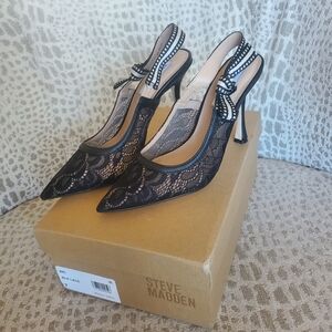 Steve Madden Black Lace Slingback Heels